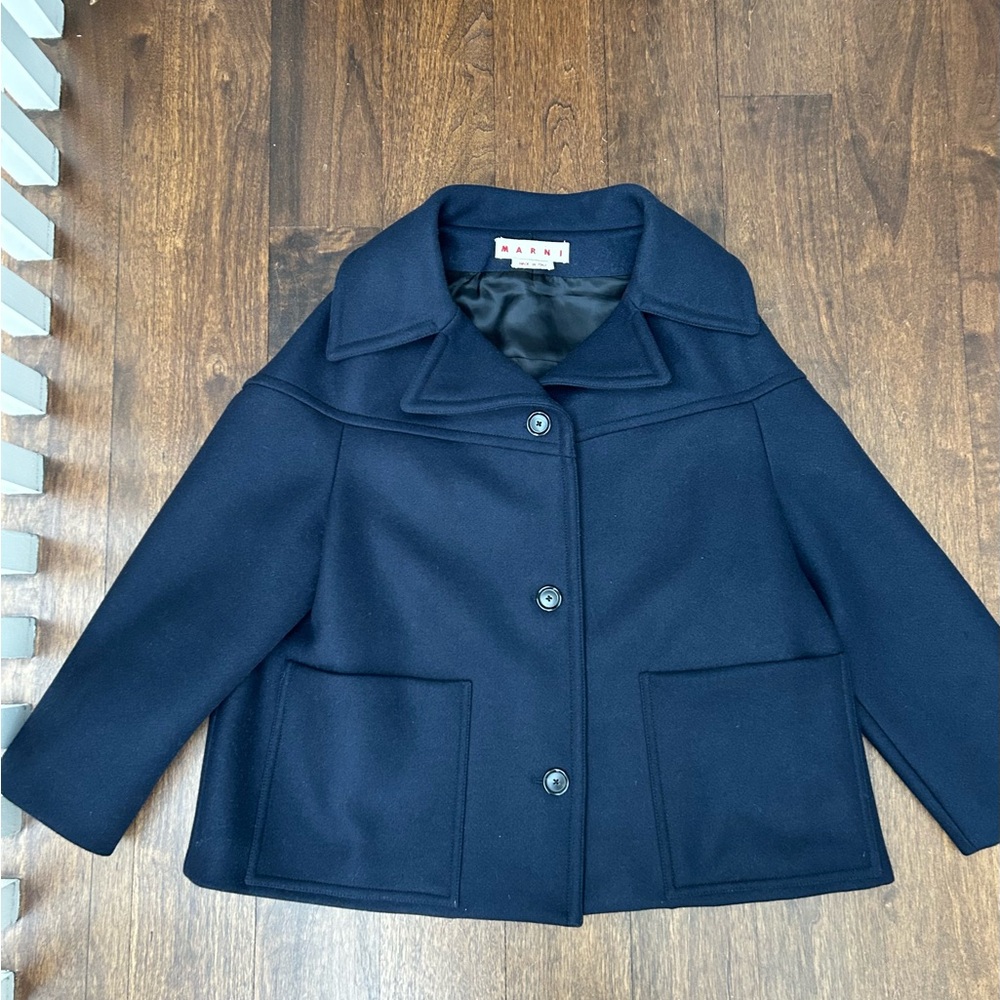 NWOT Marni wool blend pea coat. Navy. Size 38.